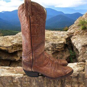 Vintage Tony Lama Cowboy Boots Size 9.5B Distressed Leather Western Riding Ranch